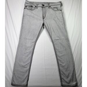 True Religion Men's Jeans Size 42 Geno Relaxed Slim Fit Thick Stitch Light Gray